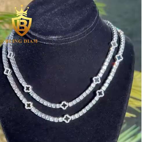 Fashion Black Clover Moissanite Tennis Chain Bracelet 925 Silver 3mm Moissanite Bracelet Pass Diamond test Hip Hop Bracelet