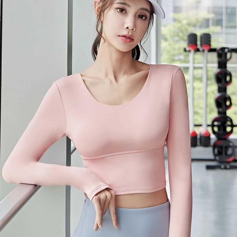 Womens cross back sweatshirt round neck long sleeved yoga crop top fitness gym workout sweatshirt backless slim fit sweatshirtXJ250410