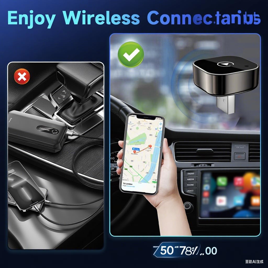 Car Wireless Adapter CarPlay Wired to Wireless Plug Play USB-A/C Dongle for 2016+ Cars Audi Toyota VW Peugeot plug and paly