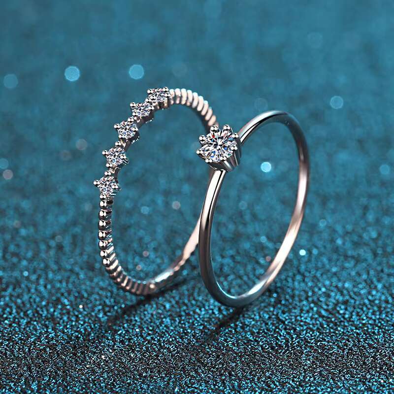 Manufacturers Wholesale S925 Plated Pt950 Gold 10 Points Moissanite Eight-Prong Ring Diamond Ring