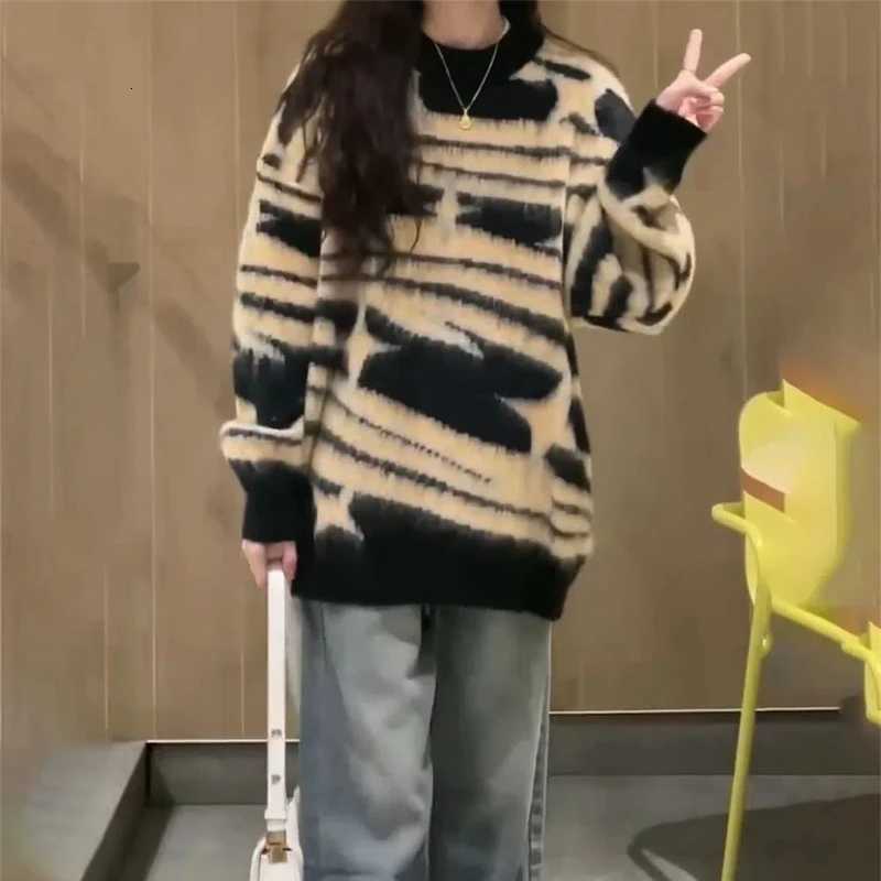 Fashion American Lazy Retro Style Star Pullovers Collision Color Womens Autumn and Winter Trend Versatile Student Knitting Sweaters Y251110