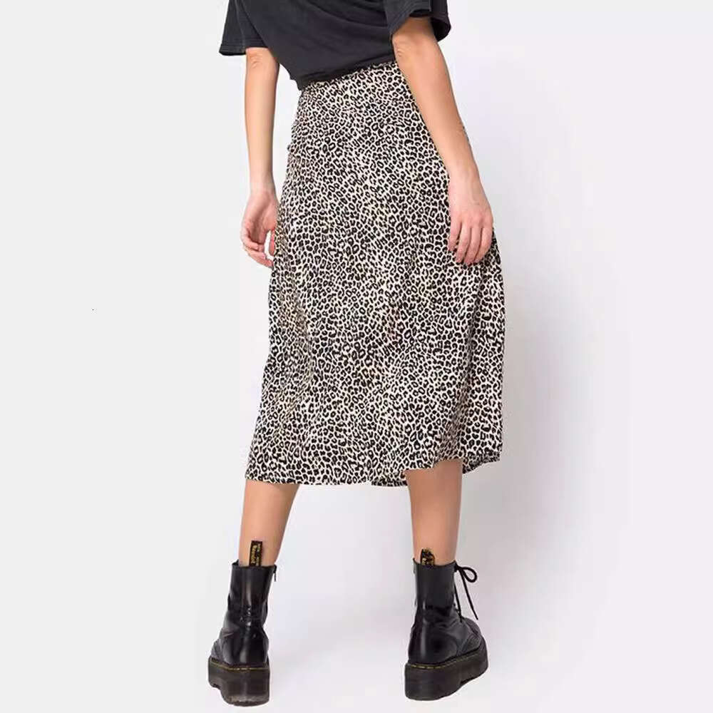 2021 ral leopard print high waisted elastic slit long A-e skirt for women in 2025, versatile new trendy clothing ins