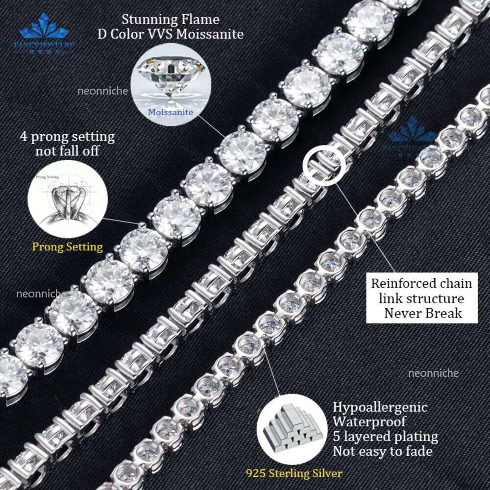 designer bracelets hip hop style gems chain unisex sterg sier iced out moissanite dia tennis necklace jewelry