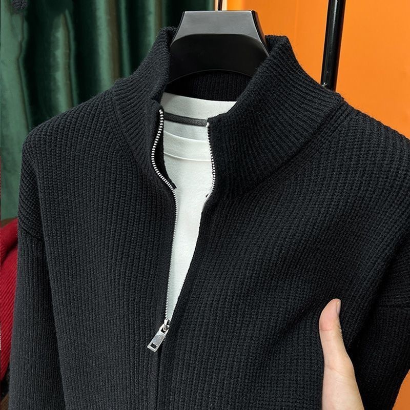 Men's turtleneck zipper knitted cardigan autumn and winter loose texture sweater jacket casual trend all-match solid color outer clothes