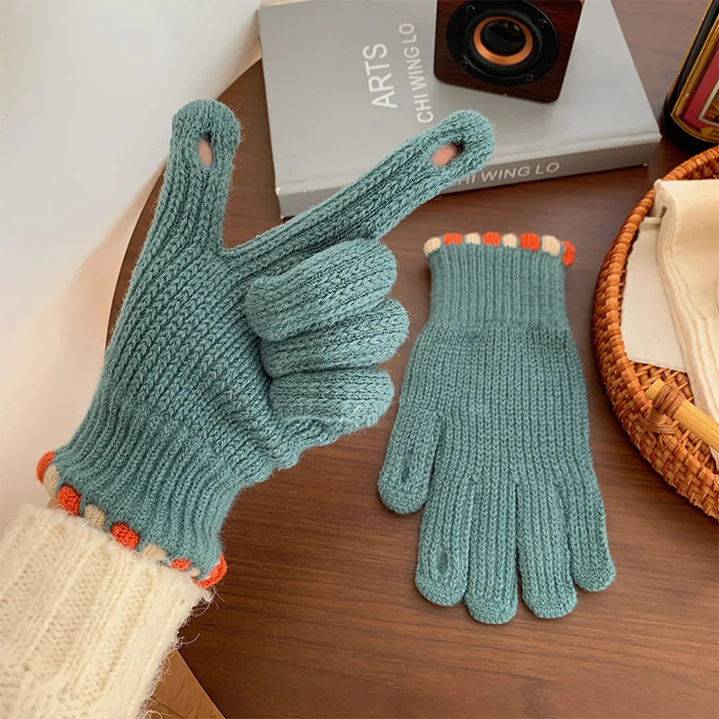Touch Screen Protection Program Warm Gloves Winter Bare Finger Knitted Gloves Male and Female Students Solid Color Thick Escape 251106