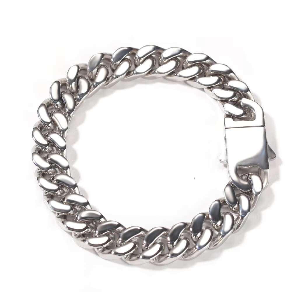 Simple 8mm 12mm Glossy square Miami Cuban Link Chain Bracelet No Tarnish Stainless Steel Spring Clasp Jewelry