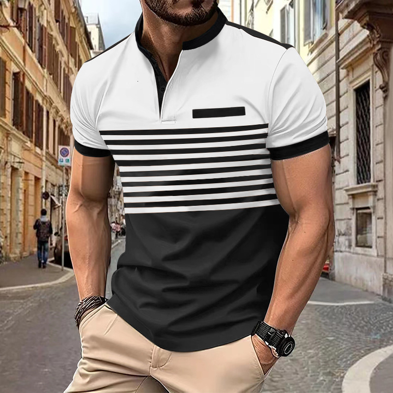 Ins2025 Summer Sale Paul Shirt Mens Printed Striped Polo Shirt Short Sleeve T-shirt