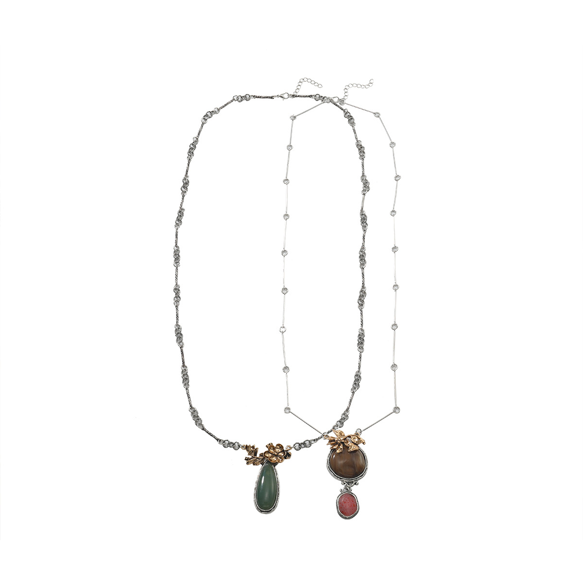 Exquisite Autumn Droplet Shaped Floral Pendant Two Piece Necklace Sweater Chain Bohemian Style Fashionable Necklace