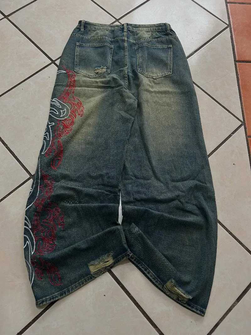 Y2K New Harajuku Style Stripe Design Embroidery Baggy Jeans Men Women Retro Hip Hop Fashion Casual Couple Wide-leg Denim Pants C251110