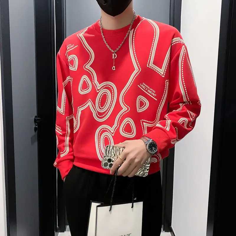 Spring Autumn New Fashion Cotton Printed T-Shirts Mens Clothing Casual Loose Tees Pullovers Korean Style O Neck Long Sleeve Top K251110