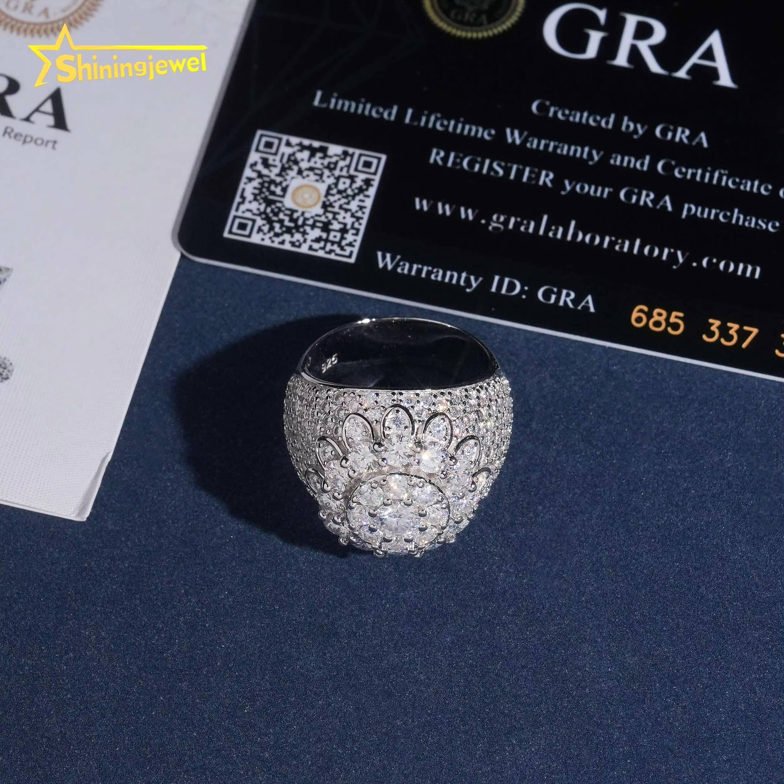 USA Local Stock Fashion Ring Round Hip Hop Style Iced Out VVS Moissanite Jewelry Custom Silver 925 Diamond Flower Rings