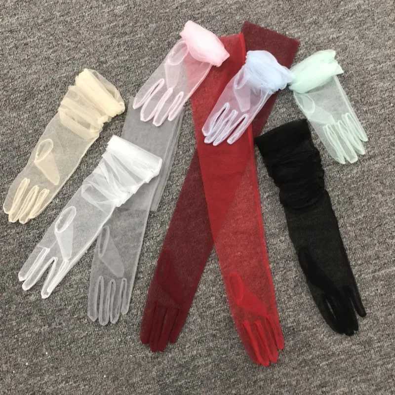 Women Long Sheer Tulle Gloves for Bridal Wedding Accessories Party Transparent Finger Gloves L251110