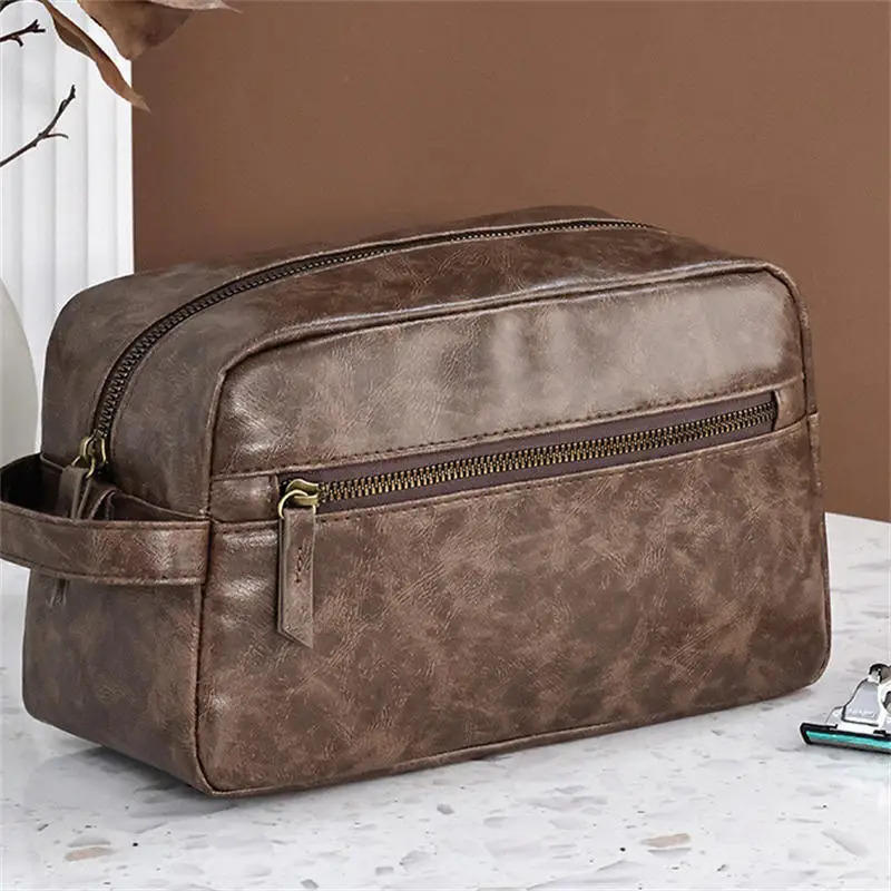 PU Leather Waterproof Toiletry Bag Mens Travel Multifunctional Bag Womens Cosmetics Toiletries Storage Bag Zipper Storage Bag 251110
