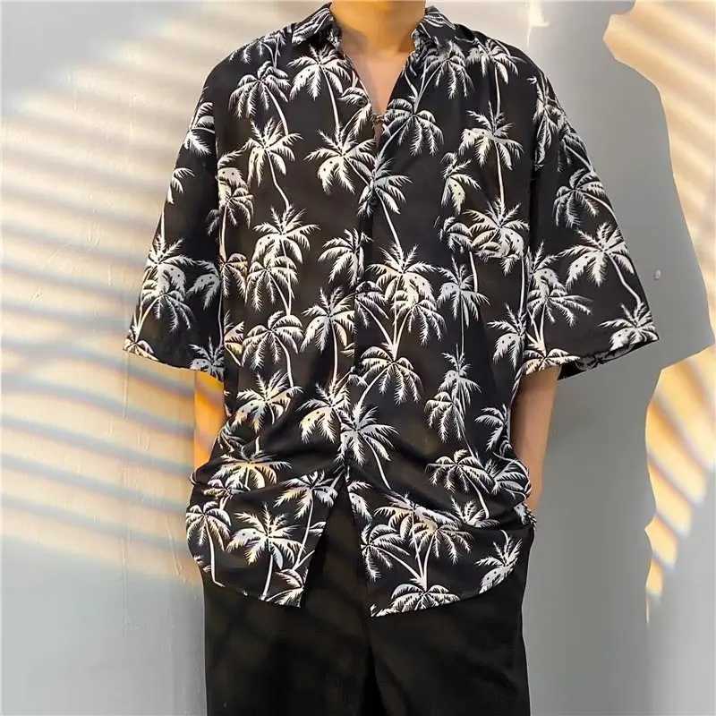 Mens short sleeved shirt with tropical print Hawaiian summer shirt large size beach party vacation casual clothing X250410