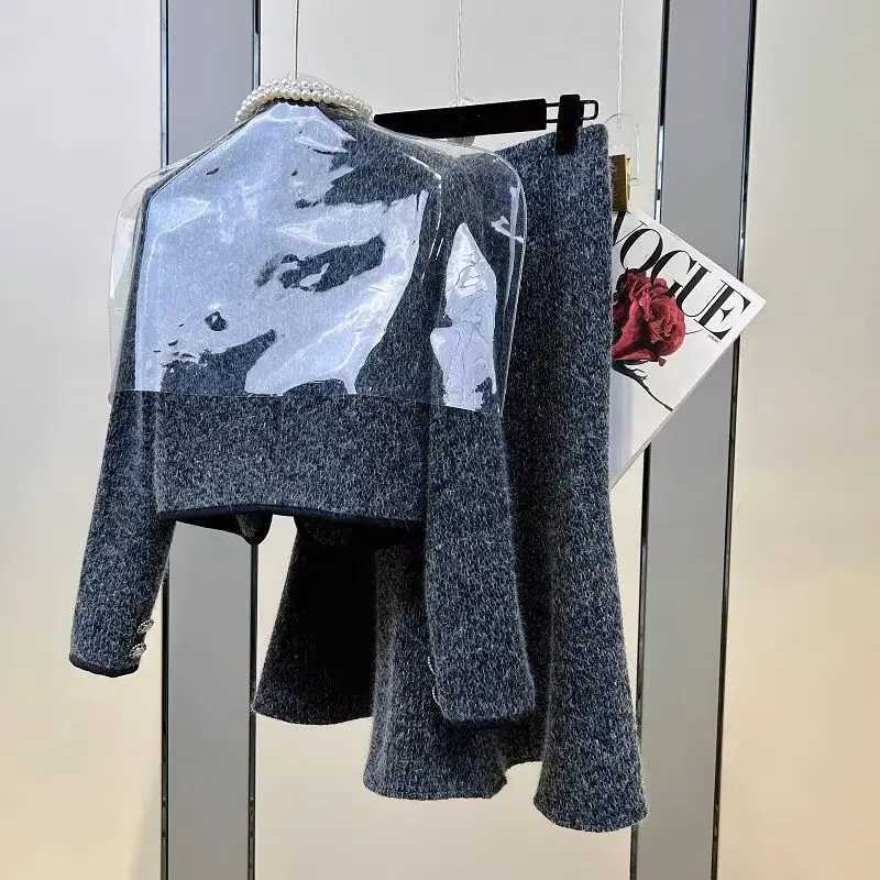 Women Tweed Vintage Suit Blazer Jackert Coat Skirt Two Piece Set Matching Outfit Winter Ladies Work Prom Party Clothing Female W251110