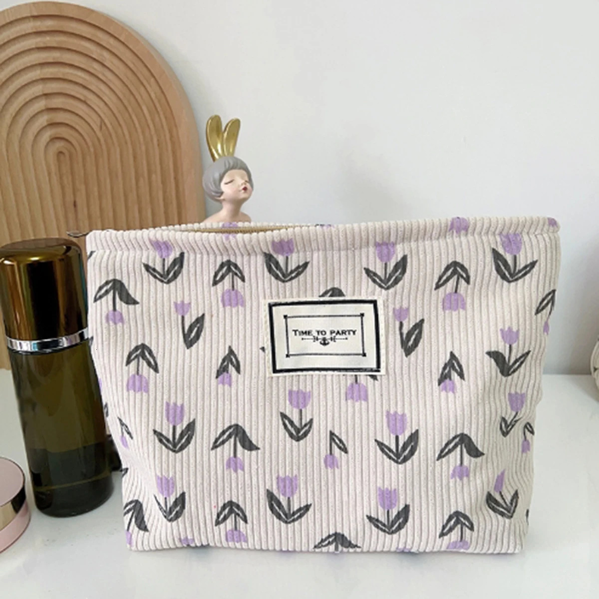 Forest-Themed Floral Corduroy Cosmetic Bag Large-Capacity Exquisite Clutch Portable Travel Storage Bag 1 Piece 251110