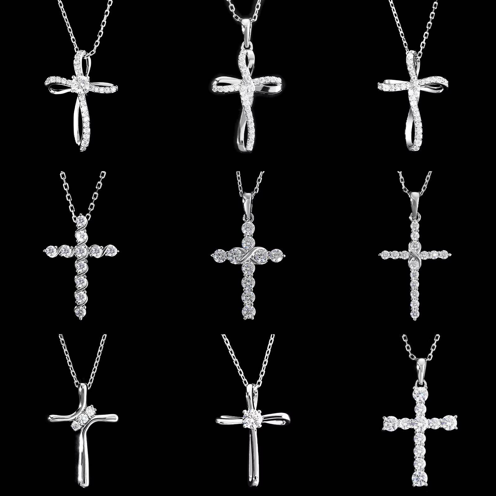 Stunning Moissanite Diamond Cross Christian Pendant S925 Sterling Silver Cross Religious Jewelry Present Necklace for Men Women