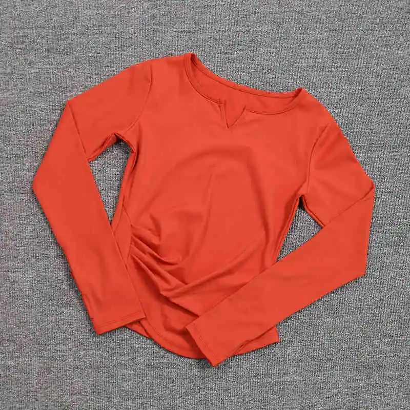 Wholesale high-quality V-neck yoga tops sports plain casual long sleeves lightweight solid color womens T-shirtsXJ250410