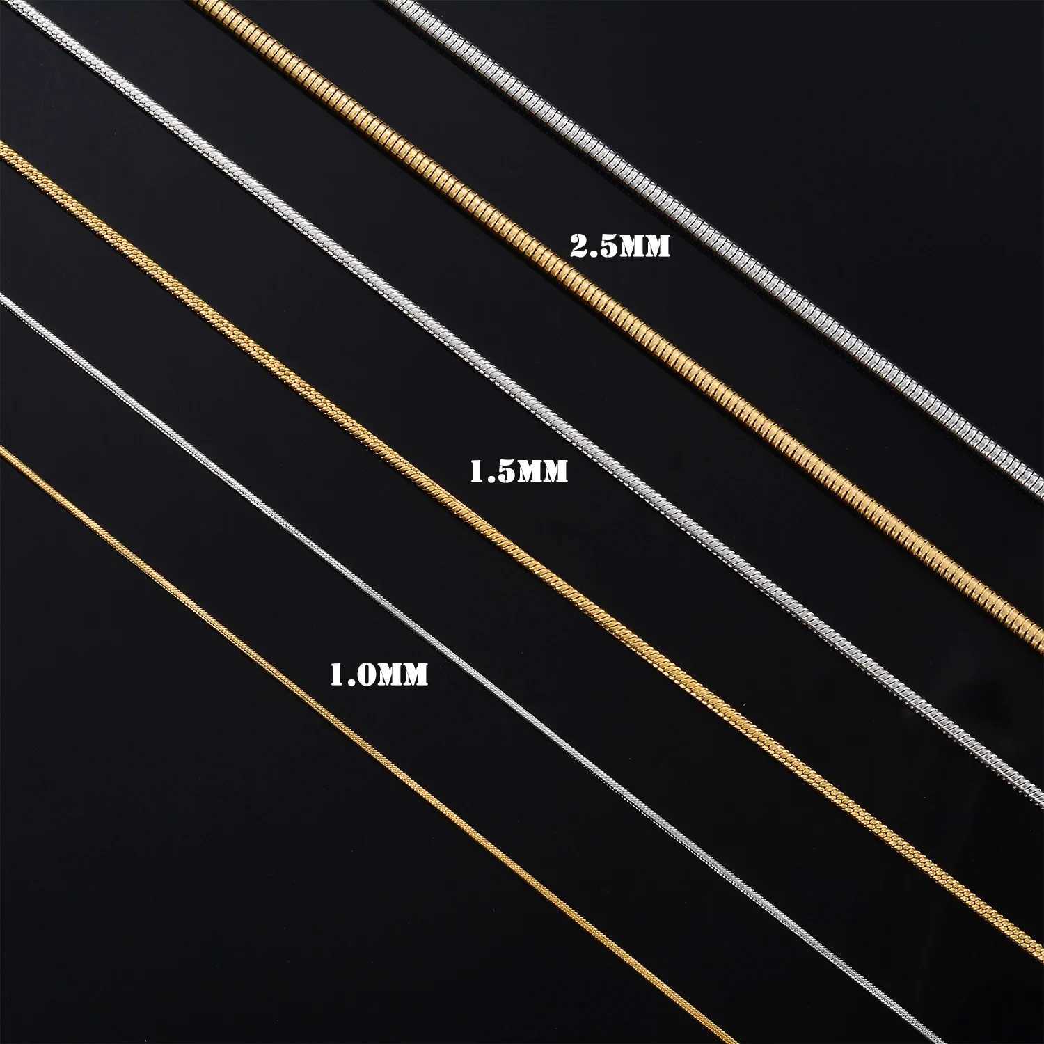 316L Stainless Steel Cool Bracelet Round Snake Link Charms Jewelry Makings For Men and Women Width 1/15/24MMT251110