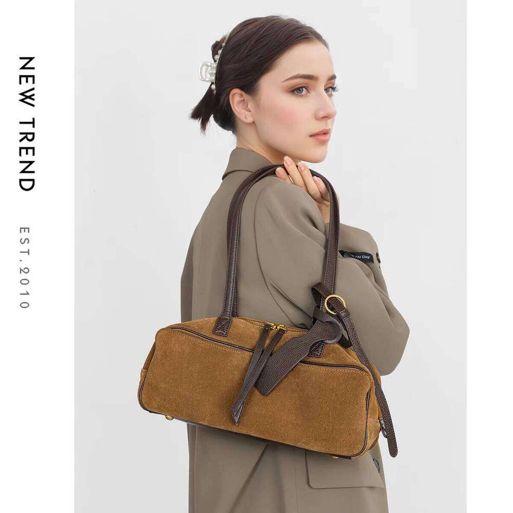 Niche Matte Cowhide Bowling New Commuter Large Capacity Boston Genuine Leather Handbag Shoulder Bag For Women Top-Handle Bags