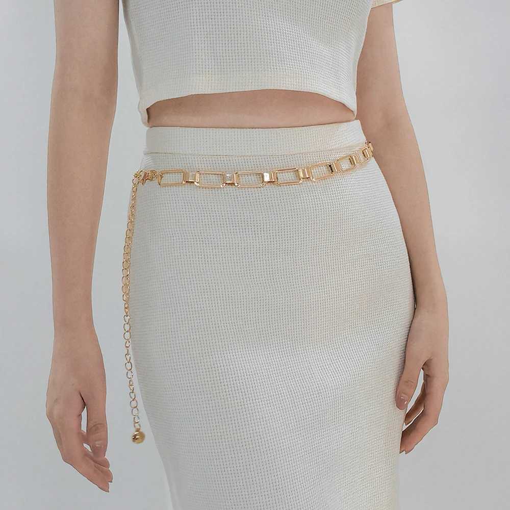 Waist chain fashionable geometric metal cut one layer gold border dress X250410