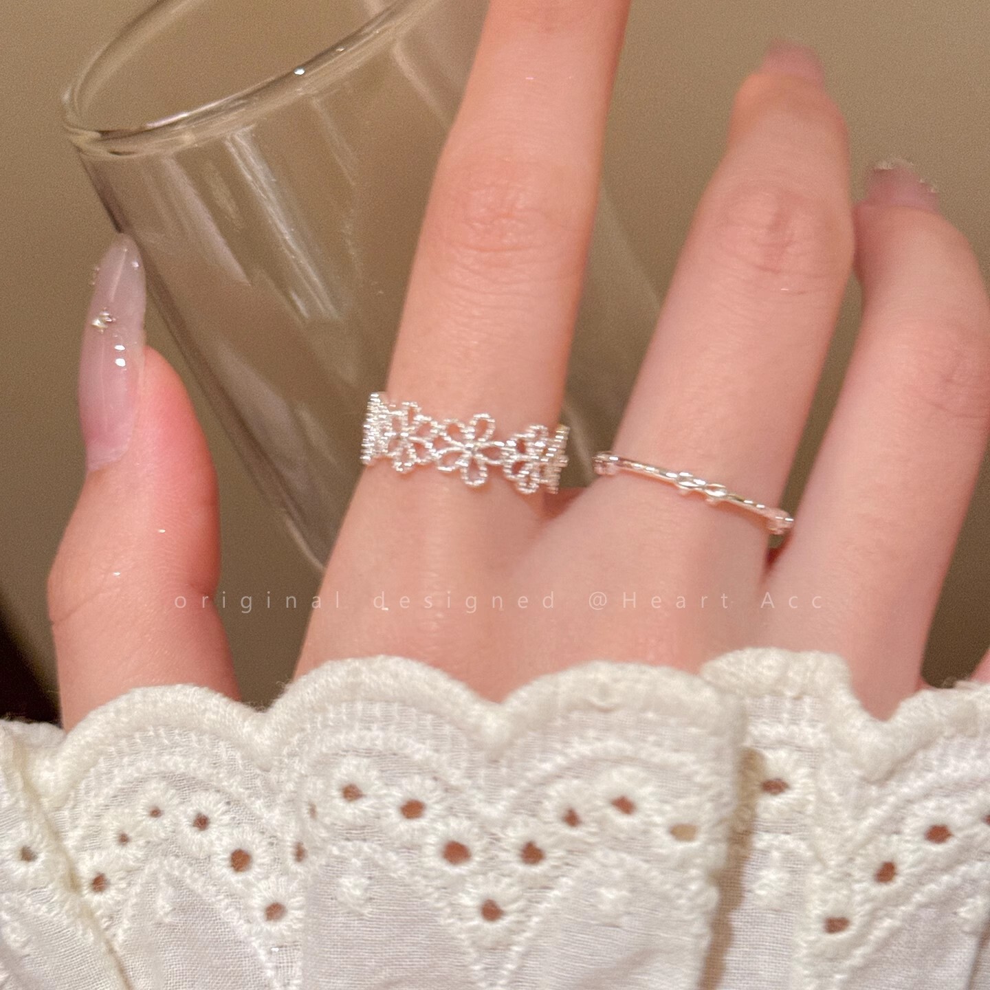 Designer Ring Palace Style Lace Edge Zircon Open Ring For Women Light Luxury Niche Fashion Ring High-end Index Finger Ring Versatile Elegant Ring