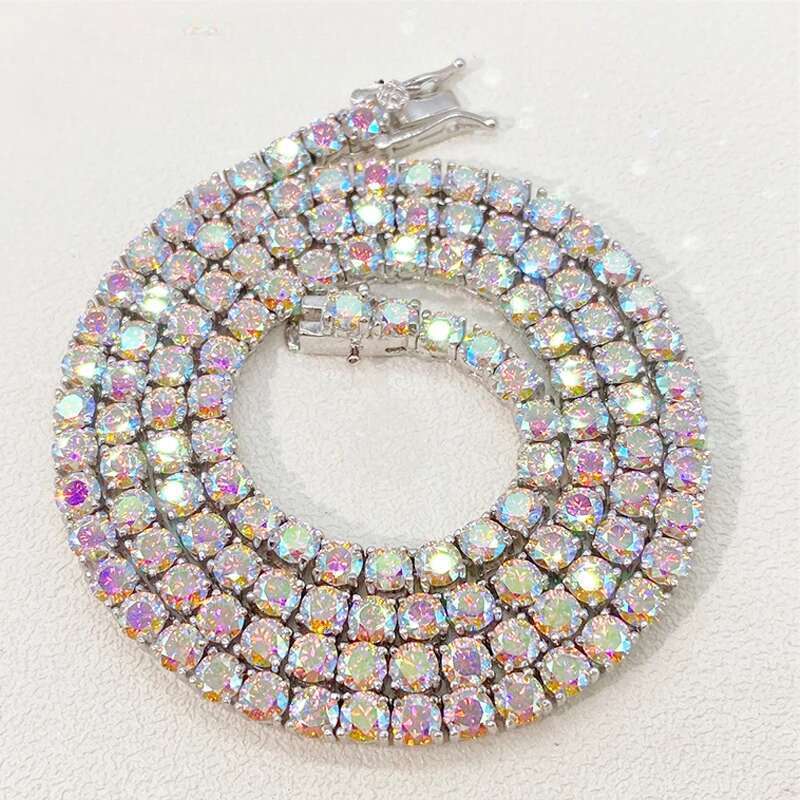 Hiphop 3-4mm Golden Yellow Tennis Chain Bracelet S Sier Blue Moissanite Dia k Necklace Gift