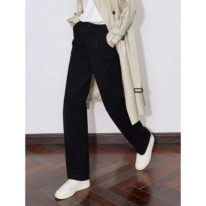 TOYOUTH Women Casual 2025 Autumn And Winter New Mid Waist Workwear Style Straight Woolen Pants