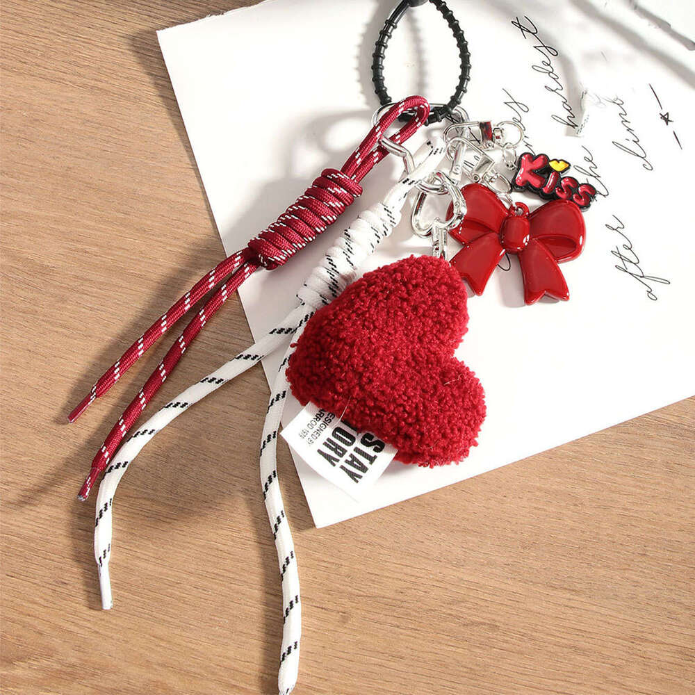 Trendy Niche Heart Bowknot Bag Pendant Keychain, Fashion Woven Rope Hanging Decoration, In-Stock Hot Sale for Bag Key Accessory Fans