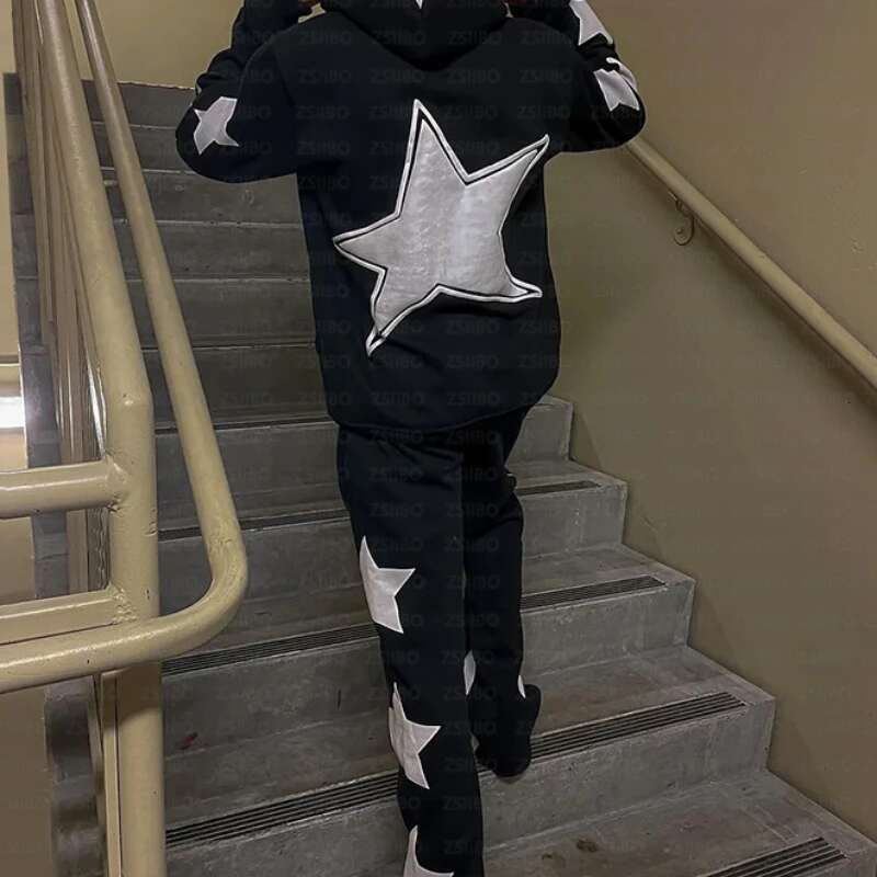 Fashion Star Letter Printed Long Sleeved Hooded Sweatshirt Y2k Hoodie Women Clothing Coat Top Jacket Pullover Sweatpant
