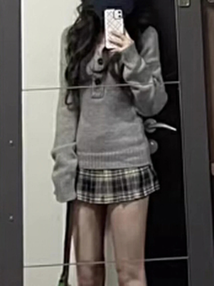 Aoaiiys Sweater Women Gray Long Sleeve Knitted Jumpers Spice Slim Pullover Autumn Winter Comfortable Casual Sweaters 251103