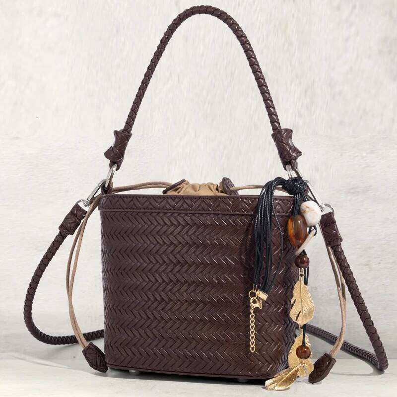 Mini Bucket Bags For Women Luxury Designer Handbag And Purse 2025 New In PU Imitation Braided Embossed Pattern Underarm Shoulder