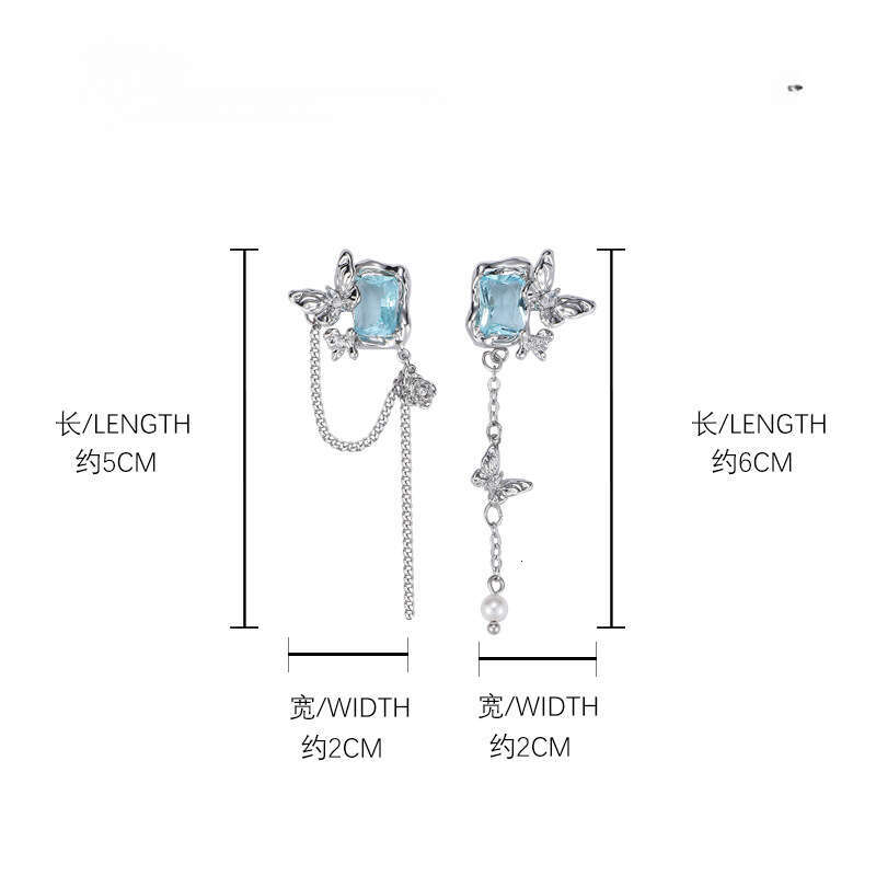 Original Blue Zircon Butterfly Tassel for Women Unique and Beautiful Niche Design High-end 925 Silver Needle Earrings