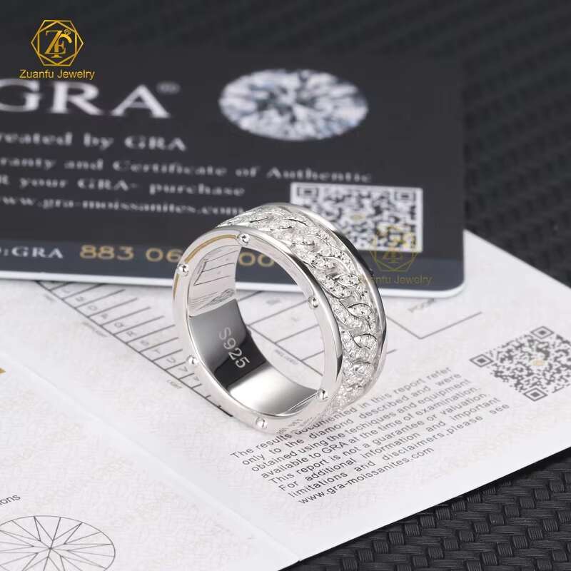 Hip Hop Tennis Ring 8mm Track Setting 925S Plated Gold Ring Mosan Diamond Women Men Iced Out Moissanite Cuban Ring Fine Jewelry
