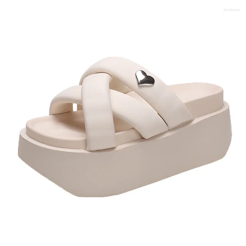 Sandals 2025 Chunky Women's Thick Bottom Wedge Heels Slides 8CM High Platform Casual Beach Flip Flops Woman