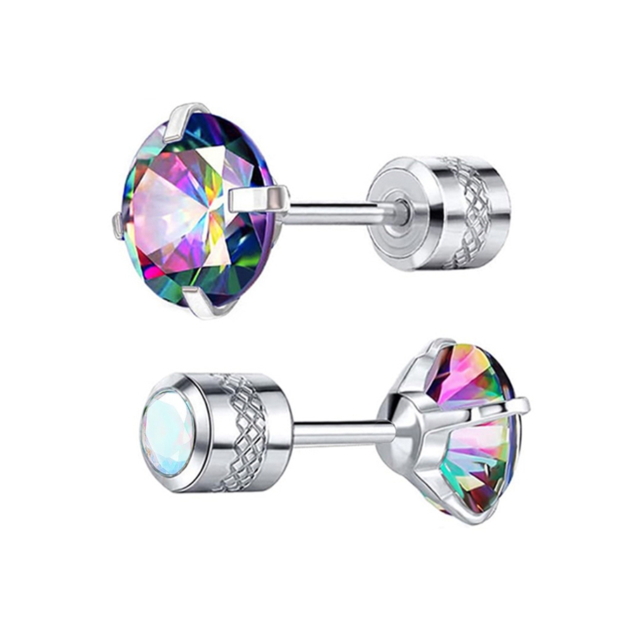 1pair Laser Diamond Medical Stainless Steel AB Crystal Zircon Ear Studs Earrings Black Gun Plated Tragus Cartilage Hypoallergenic Screws Piercing Jewe