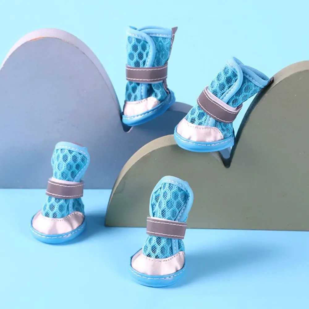 4 pieces/set of practical wear-resistant dog mesh shoes anti slip breathable dog foot covers reflective pet mesh boots T2504010