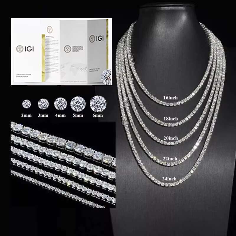 Fine Jewelry 2mm 3mm Diamond Chain 925 Silver CVD Real VVS Lab Grown Diamond IGI Tennis Chain