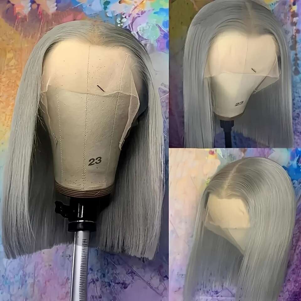 High 180% Density Siery Grey Short Bob 13X4 Lace Frontal Wig Human Hair For Summer 10-14 Inch Pre-Cut Glueless Wigs