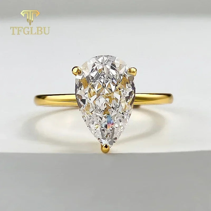 TFGLBU D VVS1 Pear Ring for Women Certified Lab Diamond Solid S925 Silver Plated 18k Dainty Wedding Ring Jewelry 251103