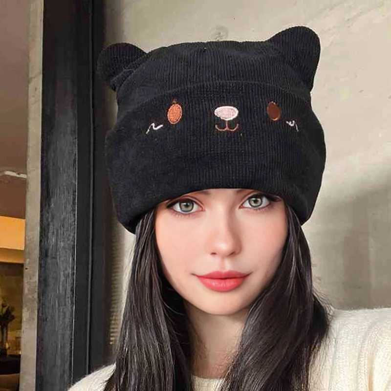 Knitted Cat Ear Little Devil Hat Women Kawaii Winter Beanie Female CapsXJ251110