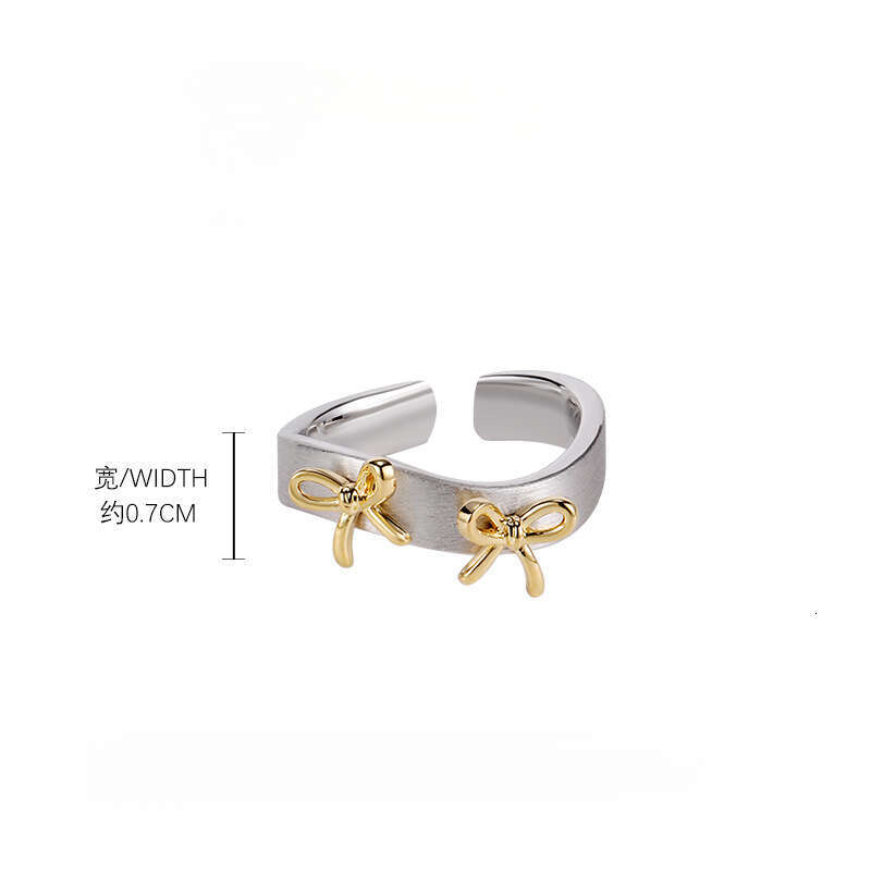 Brushed Gold and Silver Color-Block Bowknot for Women, Ins Style, Minimalist Luxury, High-End Niche Design, Unique Ring