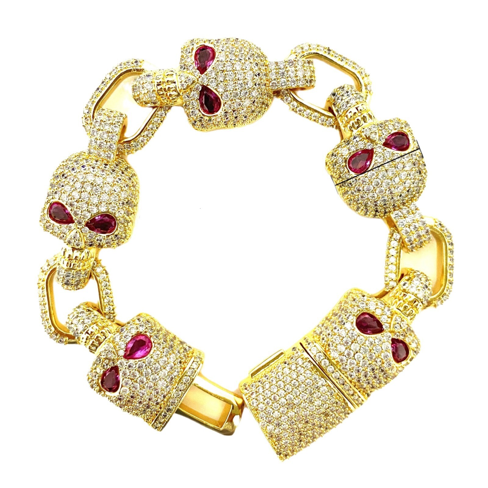 Mens Ice Skull Bracelet Cuban Chain Fork Moissanite Hip Hop Trendy Jewelry