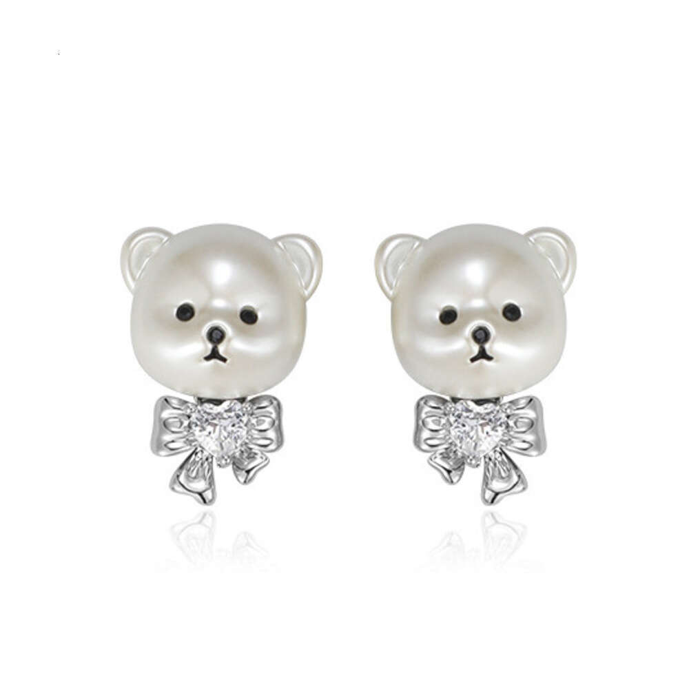 DHcollections Summer Sweet Bowknot Bear for Women Cartoon Cute Design Versatile Student 925 Silver Needle Earrings