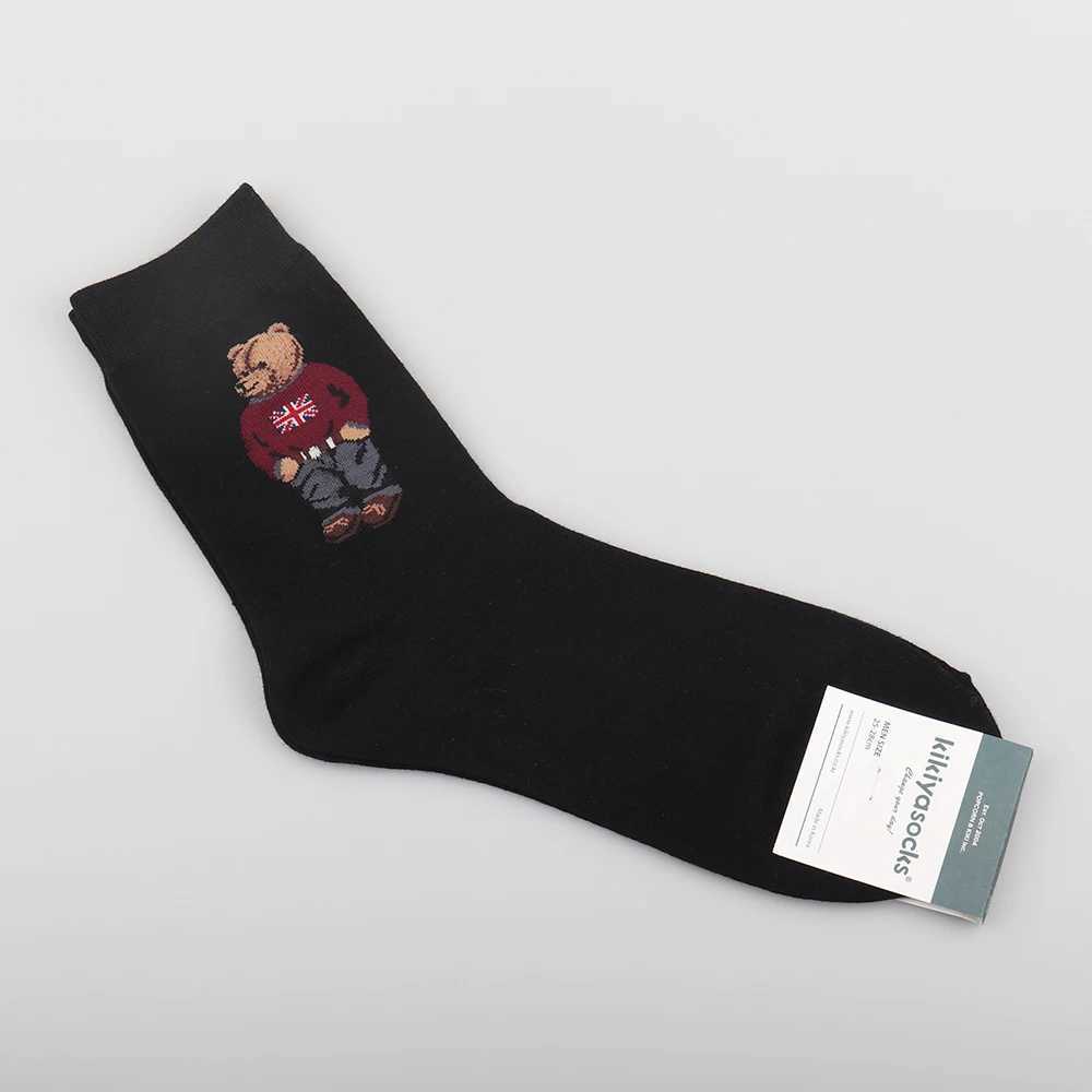 5 pairs of bear mens socks cotton cartoon gentleman Harajuku skateboarding spring and summer warm novel breathable socks Christmas gift X250410
