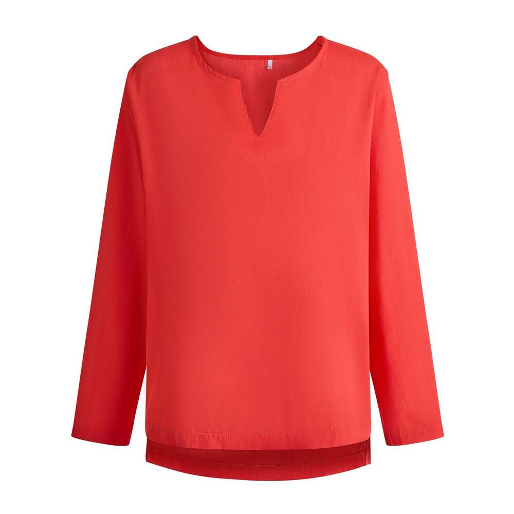 2025 Autumn Youth T-Shirt Cotton Linen Solid Color Loose Fit Chinese Style V-Neck Men's Long Sleeve Shirt