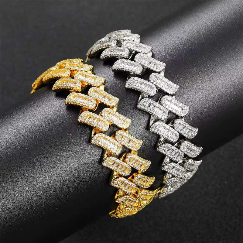 Fashion Pearl Hip Hop Jewelry 16mm Genuine Gold Plated Cubic Zirconia Thorn Cuban Men's Chain Bracelet