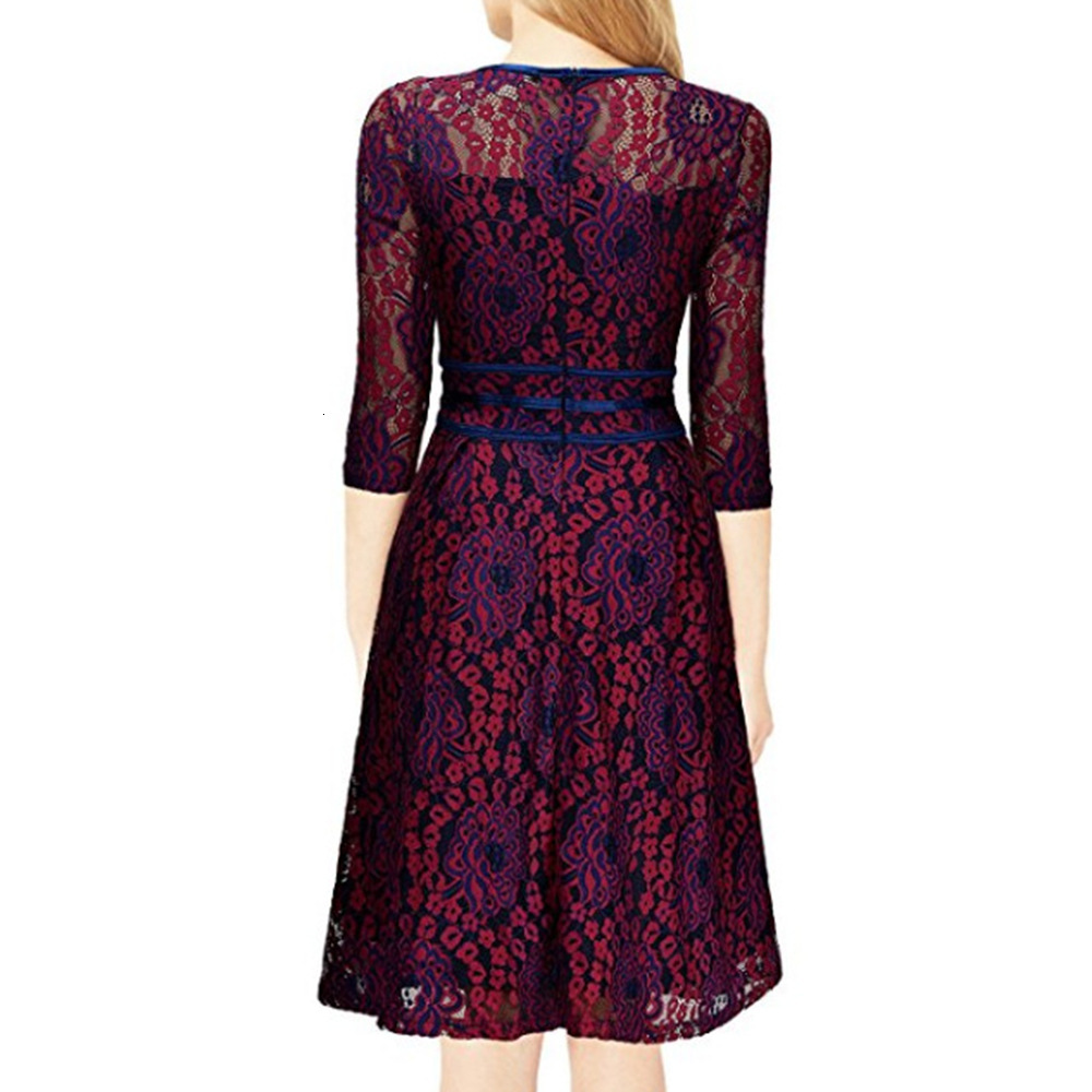 2025 Spring and Autumn New Women's Splicing Lace Slimming Dress Elegant