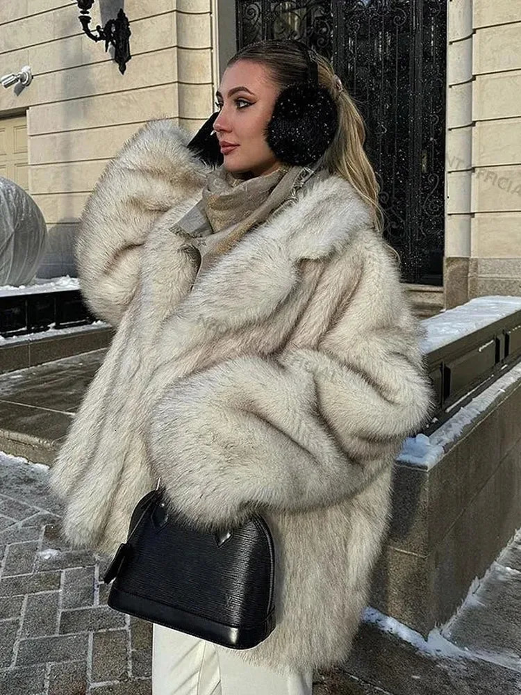 Oversized Tipdyed Lapel Furry Faux Fur Coats Women Elegant Turndown Collar Long Sleeve Coat ner Winter Lady Outerwear 251110
