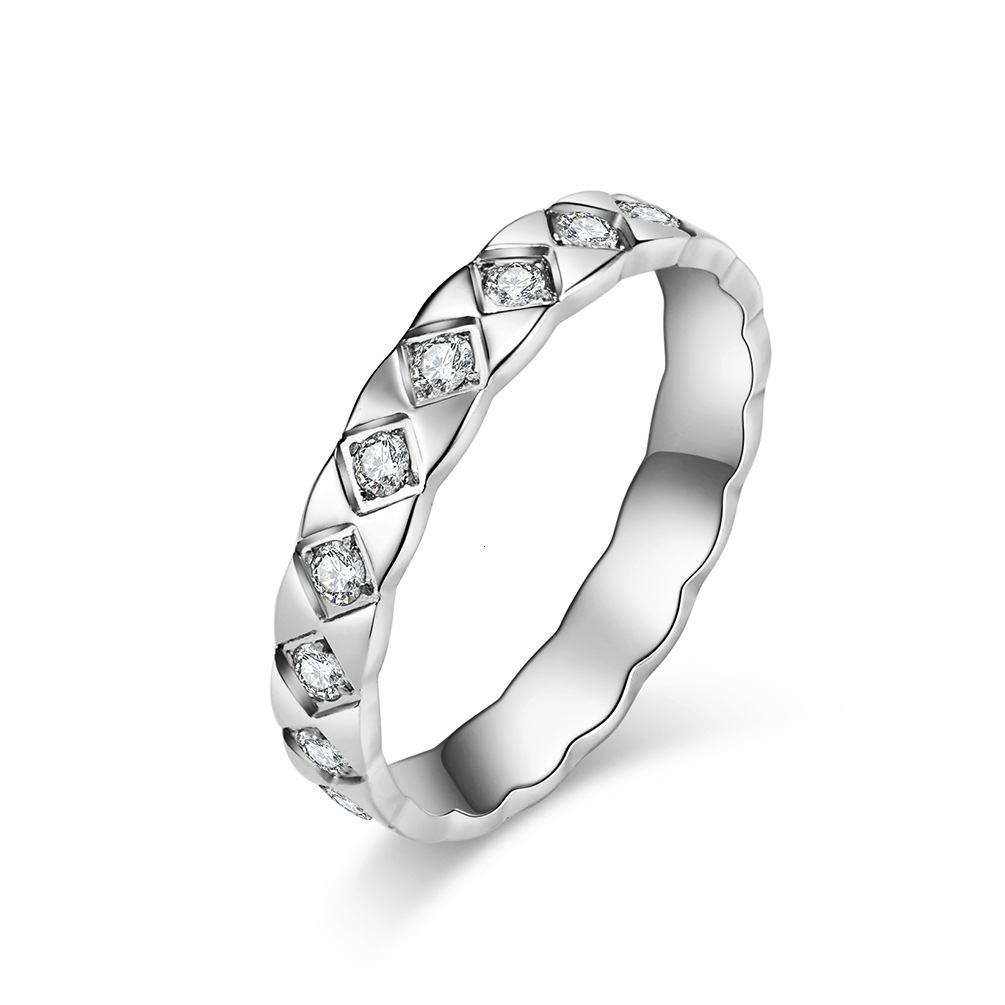 INS Minimalist Style Stainless Steel Carved Diamond Inlaid Women's Ring Titanium Steel All Diamond Handmade Jewelry Fashion Ring Manufacturer Des